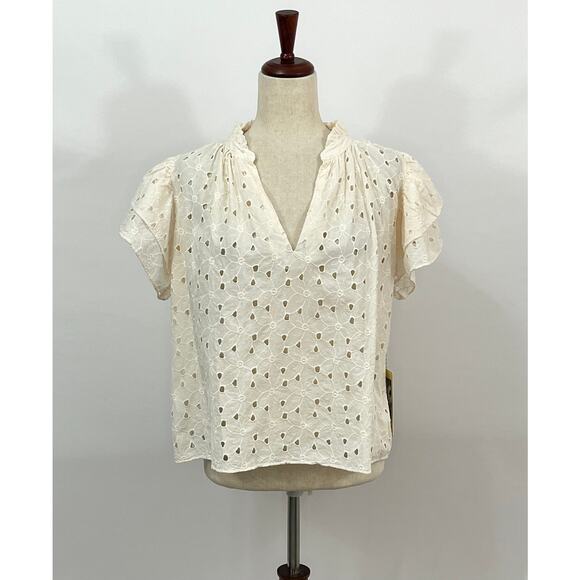 TROVATA Birds of Paradis Sz S Small Daisy Eyelet Clover Top Blouse NWT - Picture 8 of 9